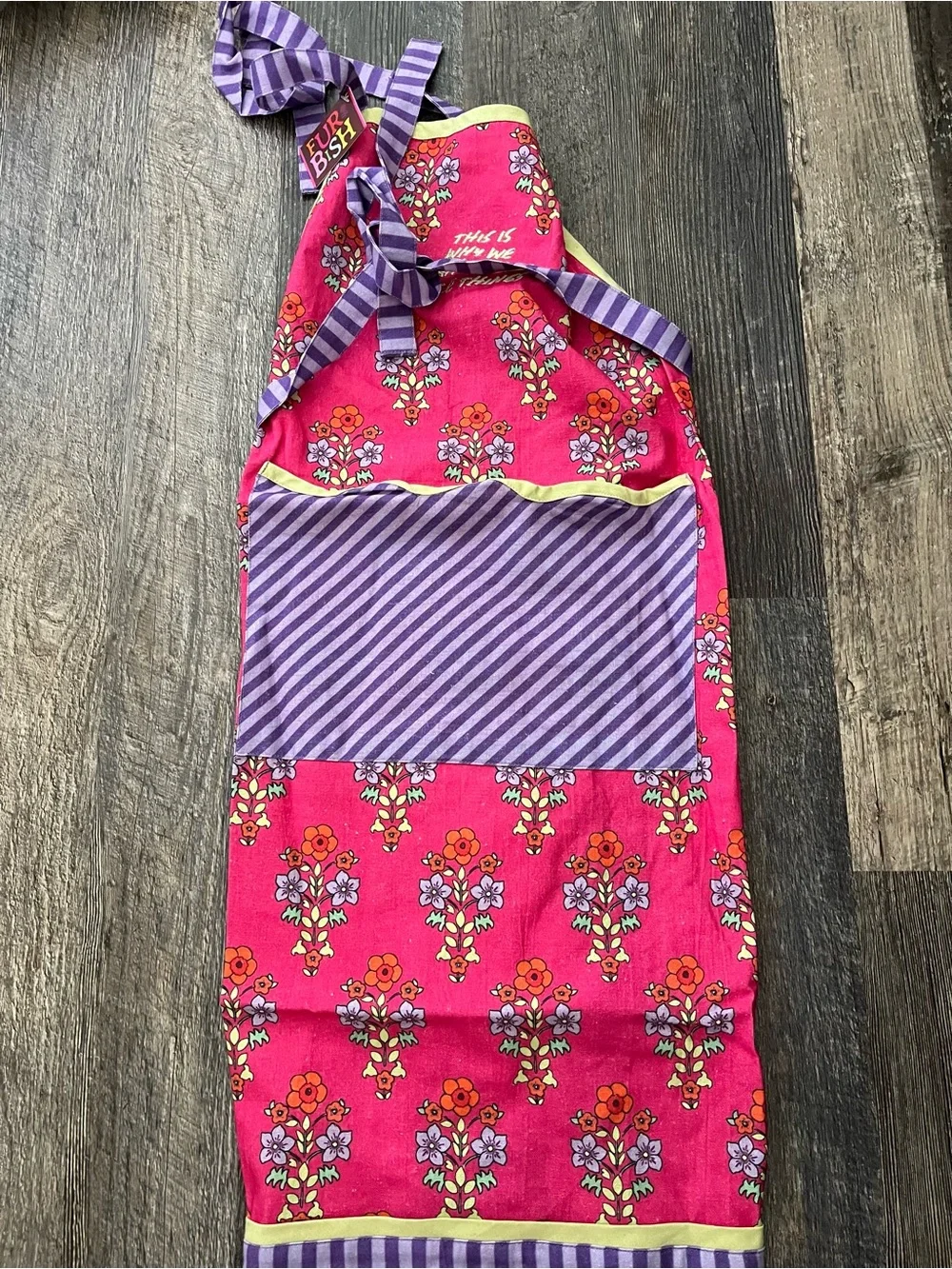 Furbish Studio Cheeky Apron. Bright whimsical colors,stripes, flower prints!